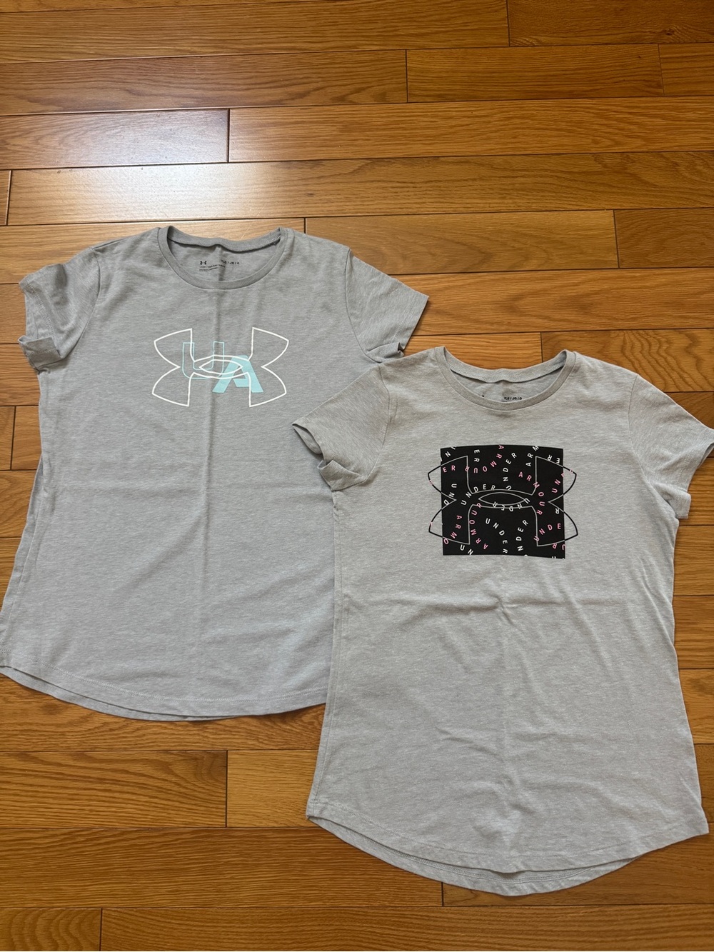 Under Armour Gray Short Sleeve Tee with Aqua Logo Accent